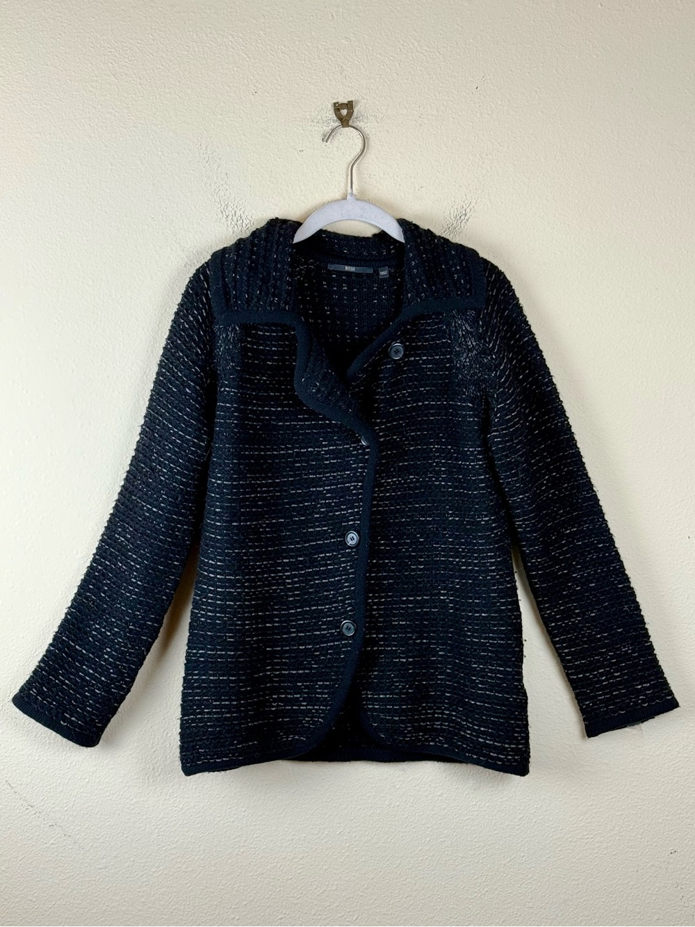 Hugo Boss wool mohair knitted sweater cardigan medium black silver - Picture 7 of 15